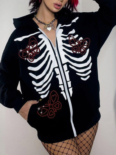 Butterfly Skeleton Print Hoodie - Anagoc