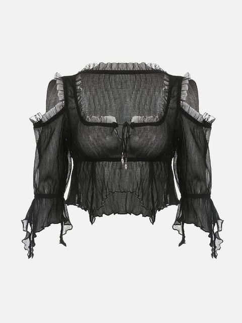 Irregular Splicing Tie Long Sleeve T Shirt - Anagoc