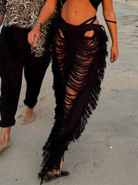 Hollow Hole Tassel Pants - Anagoc