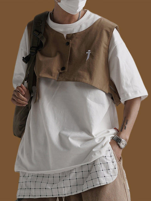 Detachable Vest Embroidery Tee - Anagoc