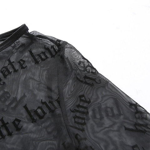 Flocking Letters Perspective Long Sleeve T Shirt - Anagoc