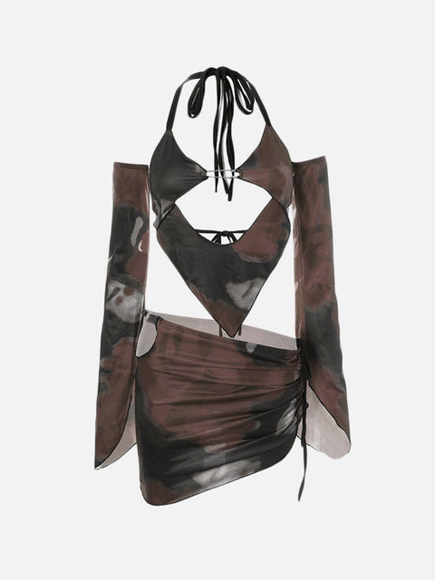 Tie Dye Suspender Skirt Suit - Anagoc