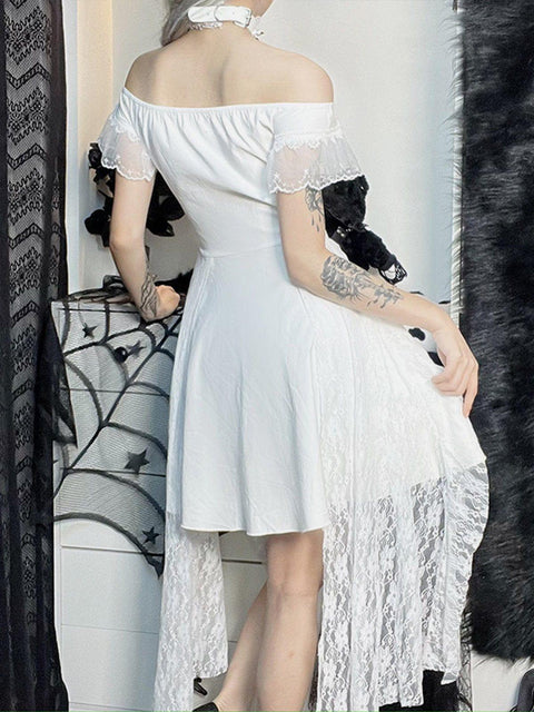 Lace Irregular Hem Dress - Anagoc