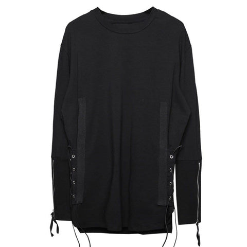 Dark Fake Two Side Bandage Sweatshirt - Anagoc