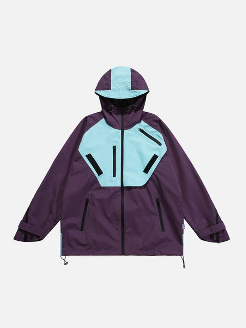 Patchwork Multi Pockets Zip Up Jacket - Anagoc