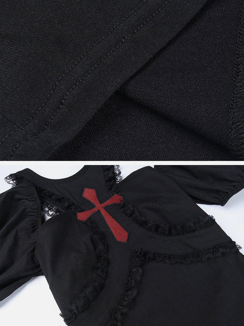 Appliqué Crucifix Lace Dress - Anagoc