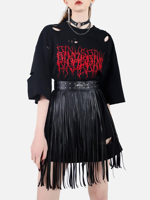 Irregular Hole Thorn Letters Tee - Anagoc