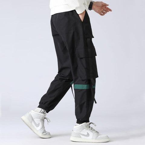 Multi Pockets Ribbons Cargo Pants - Anagoc