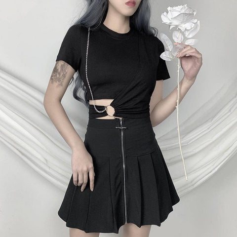 Irregular Chain Short Sleeve T Shirt - Anagoc