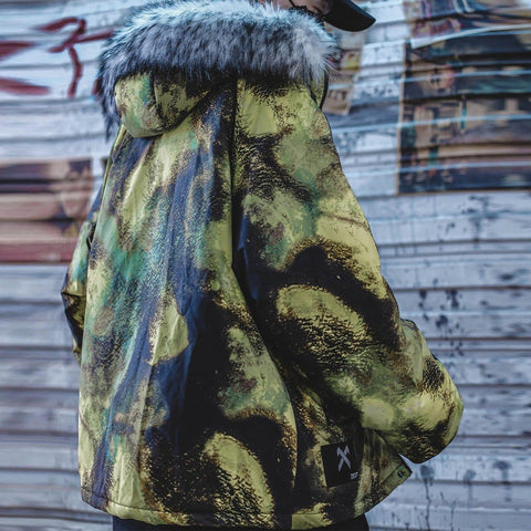 Fur Collar Camouflage Winter Coat - Anagoc