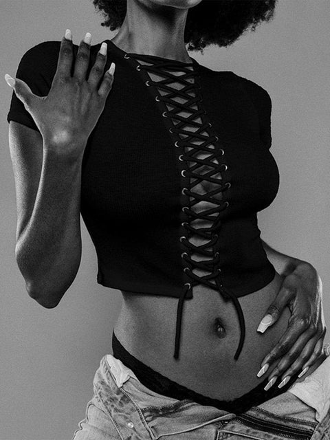 Slim Fit Straps Short Sleeve T Shirt - Anagoc