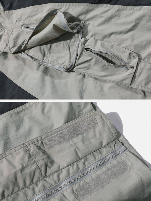 Patchwork Big Pocket Zip Up Jacket - Anagoc