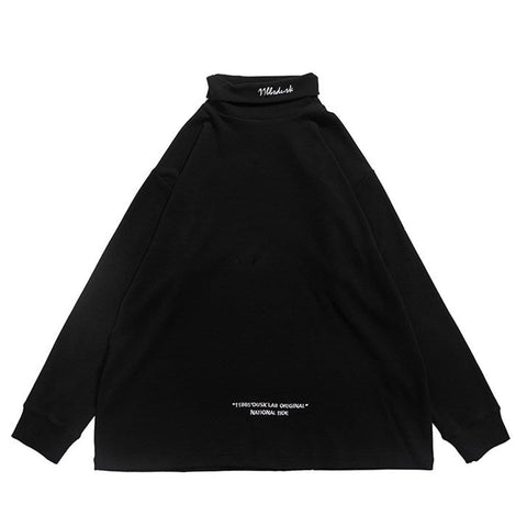 Dark Turtleneck Embroidery Sweatshirt - Anagoc