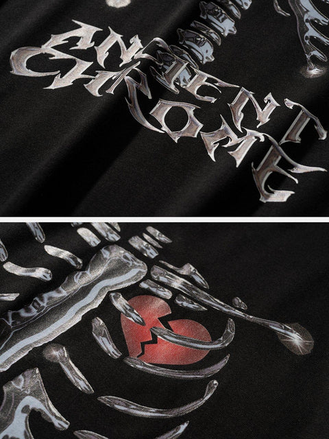 Skeleton Broken Heart Print Tee - Anagoc
