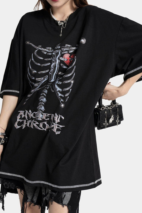 Skeleton Broken Heart Print Tee - Anagoc