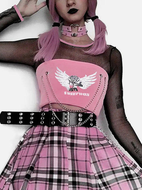 Patchwork Mesh Chain Long Sleeve T Shirts - Anagoc