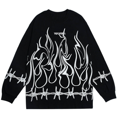 Thorn Fire Flame Cotton Oversized Sweatshirt - Anagoc