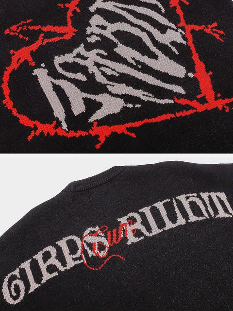 Arrow Penetrate Heart Knit Sweater - Anagoc