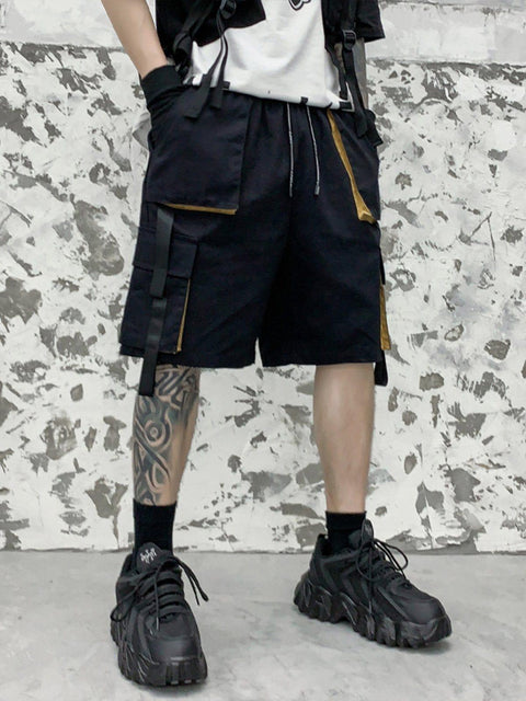 Patchwork Ribbon Cargo Shorts - Anagoc