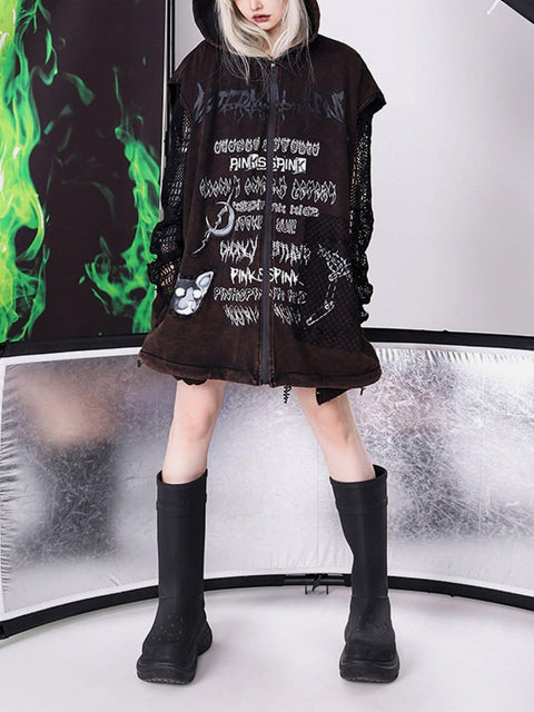 Gothic Graffiti Hooded Vest - Anagoc