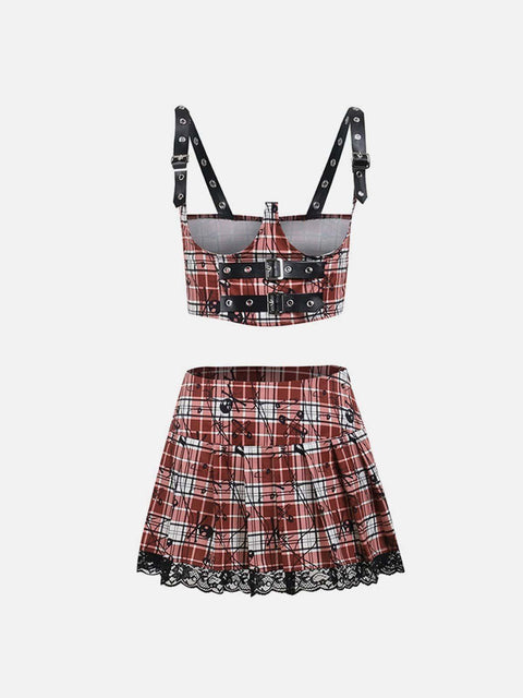 Plaid Skull Vest Suit - Anagoc
