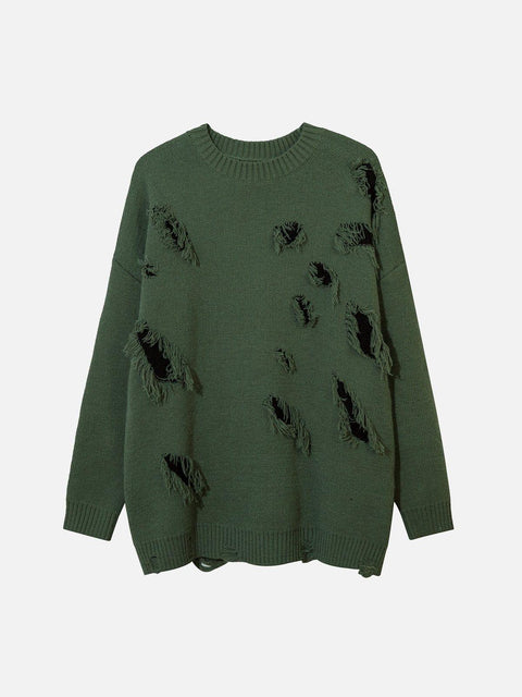 Solid Color Hole Sweater - Anagoc