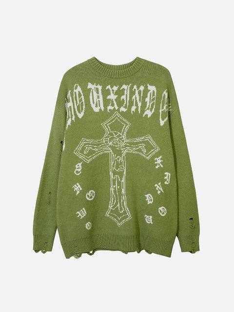 Crucifix Gothic Alphabet Sweater - Anagoc