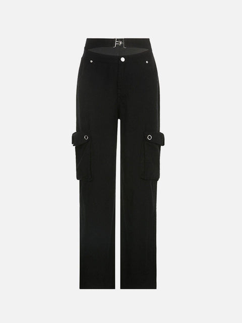 Hollowout Metal Buckle Cargo Pants - Anagoc