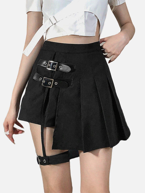Leg Ring Asymmetric Pleated Skirt - Anagoc