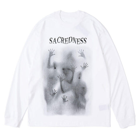 Dark Psychedelic Humanoid Print Oversized Sweatshirt - Anagoc