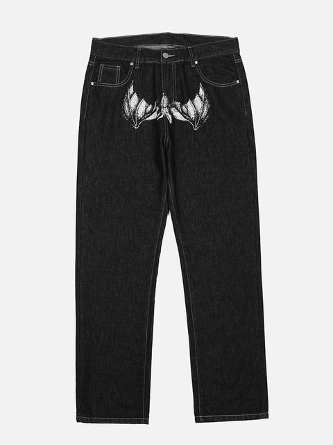 Bat Face Print Jeans - Anagoc