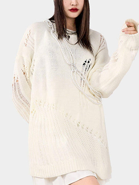 Ripped Hole Knitted Sweater - Anagoc