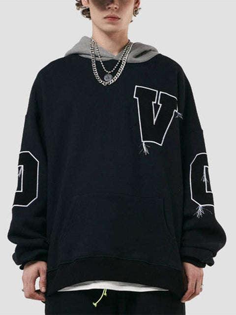 Fake Two Tassel Embroidery Letters Print Hoodie - Anagoc