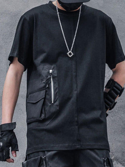 Dark Functional Zipper Pockets Tee - Anagoc