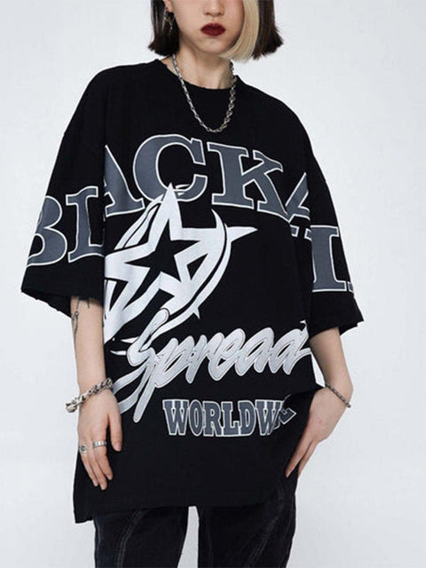 Cut Star Letters Graphic Tee - Anagoc