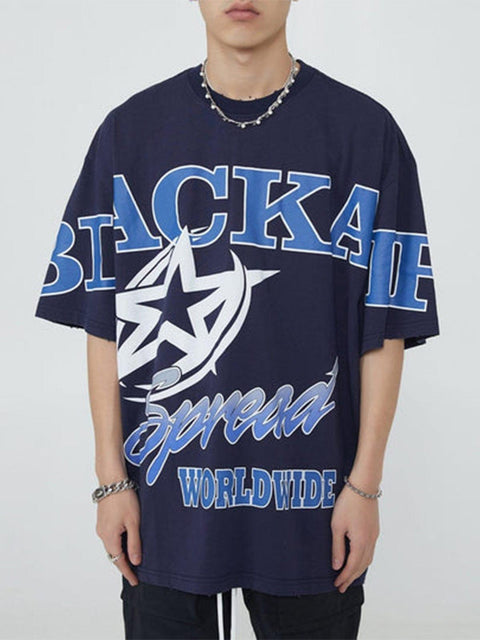 Cut Star Letters Graphic Tee - Anagoc