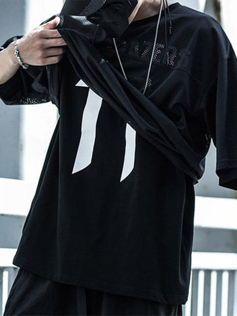 Fake Two Net Patchwork Tee - Anagoc