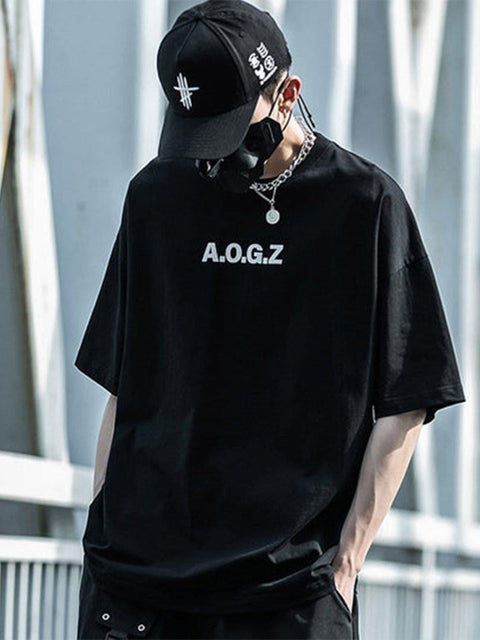 Function Reflective Letter Print Tee - Anagoc