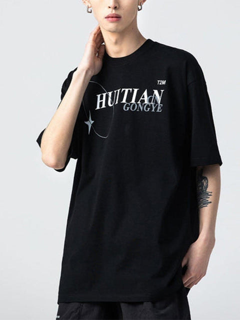 Circle Stars Letters Graphic Tee - Anagoc