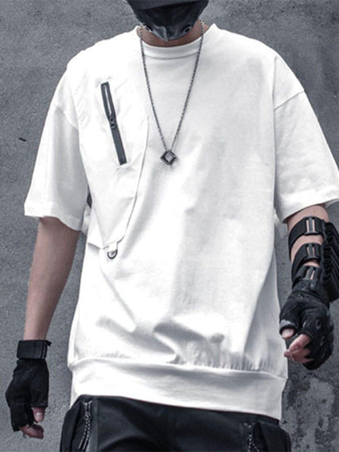 Dark Functional Zipper Patchwork Tee - Anagoc