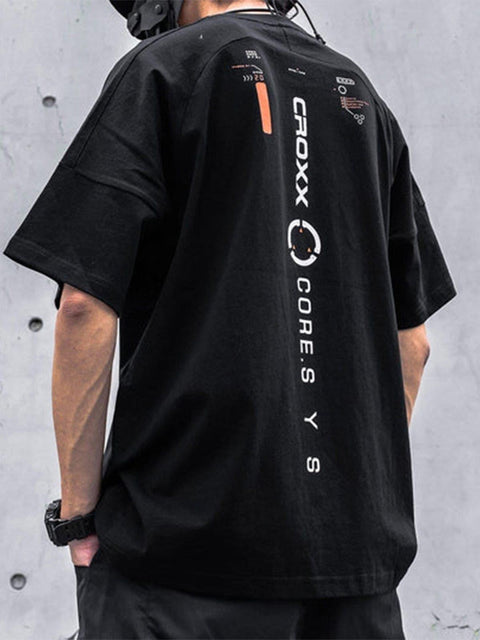 Punk Function Letter Print Cotton Tee - Anagoc