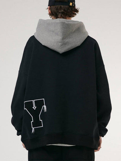 Fake Two Tassel Embroidery Letters Print Hoodie - Anagoc