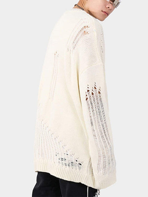 Ripped Hole Knitted Sweater - Anagoc