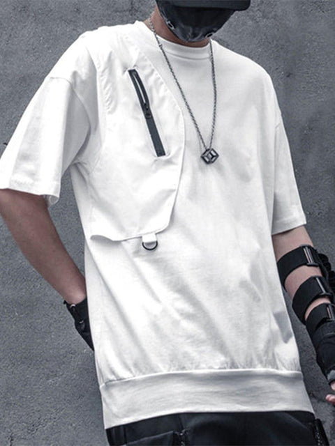 Dark Functional Zipper Patchwork Tee - Anagoc