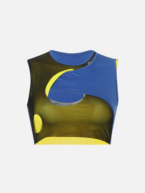 Contrasting Cutout Patchwork Vest - Anagoc