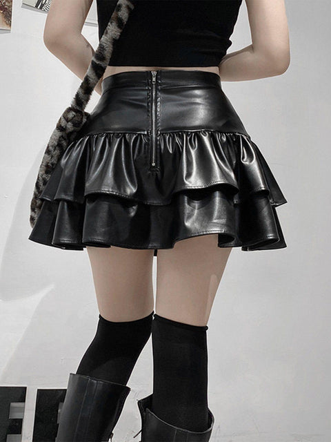 Patchwork Fake Two Pleated Skirt - Anagoc