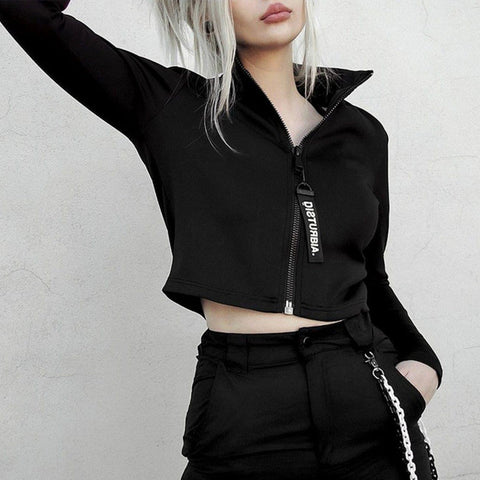 Dark Personality Side Graffiti Cropped Long Sleeve T Shirt - Anagoc