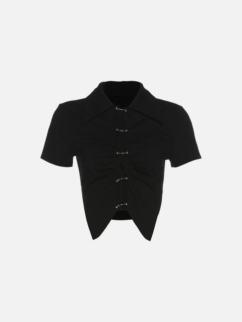 Metal Button Short Sleeve Shirt - Anagoc