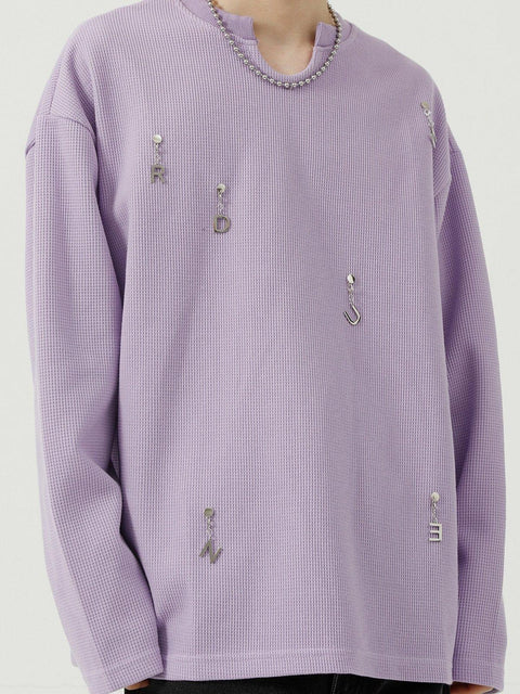 Solid Color Chain Design Sweatshirt - Anagoc