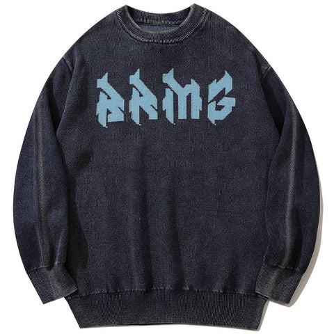 Mechanical Print Washed Sweatshirt - Anagoc